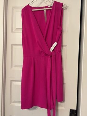 Emma & Michele Bright Fuchsia Sleeveless Wrap Mini Dress